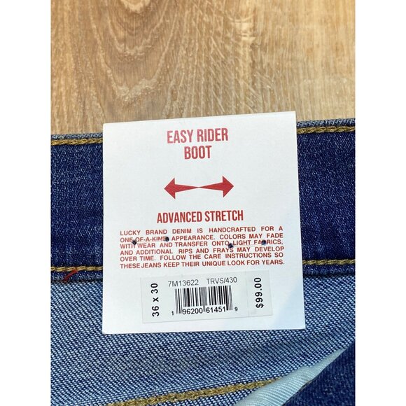 Lucky Brand Mens Easy Rider Boot Jeans 36x30 Advanced Stretch Denim CoolMax All - Picture 6 of 9